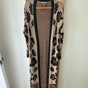 Scotch & Soda Beige and Black Floral Cardigan Duster